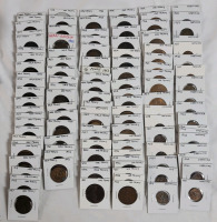 1862 - 1967 Great Britain Penny , Half Penny & Farthing Coin Lot . 115+ Coins in 2&times;2 Coin Holders .