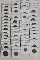 1937 - 1967 Great Britain Two Shilling , One Shilling , Six Pence & Three Pence Coins . 65 Coins in 2&times;2 Coin Holders