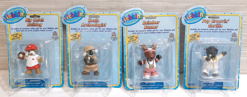 4 Like New Webkinz Figures, Including Big Catch Bulldog, Koala Archeologist, Reindeer Runner & Pop Groovin' Gorilla