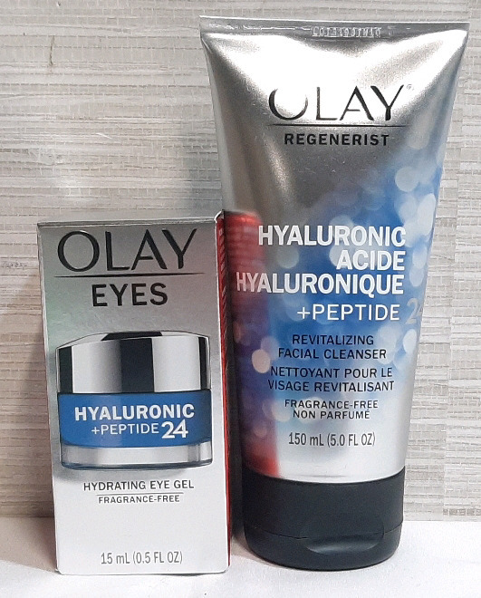 New Olay Eyes Hyaluronic+Peptide Hydrating Eye Gel (15ml) & Olay Hyaluronic Acide+Peptide Revitalizing Facial Cleanser (150ml)