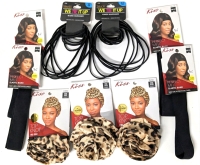 2 New SLEEK 12-Pack Hair Bands, 4 KISS 1⅛" Perfect Melt Elastic Bands & 3 KISS Pre-Tied Leopard Print Top Knots