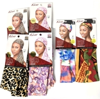 4 New KISS 60" Satin Wrap Scarves (2 ea Paisley + Leopard) & 2 E tea Wide 7" Silky Headwraps (Tie Dye & Aztec)