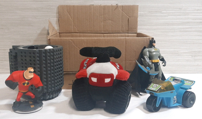Lot of Various Toys, Including Lego Pieces, Plushies, Action Figures, Disney Infinity Models & Miniature Cars