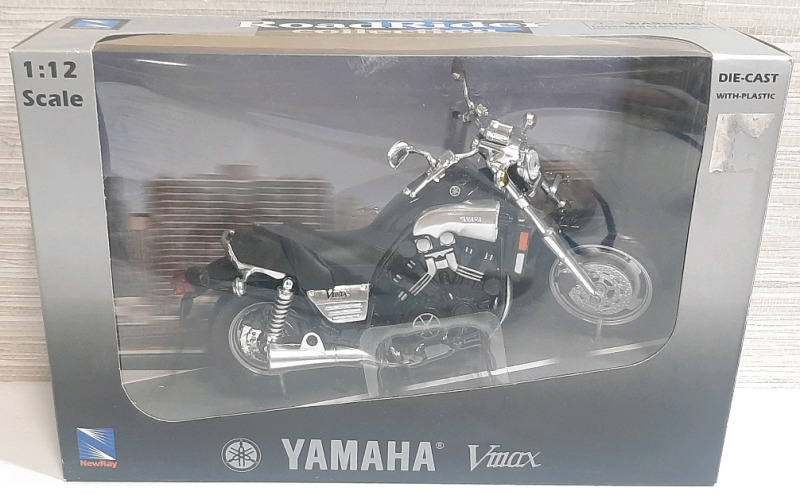 New NewRay RoadRider Collection Yamaha Vmax Die-Cast With Plastic Model, 1:12 Scale - Front of Packaging is Damaged But Does Not Impact Product