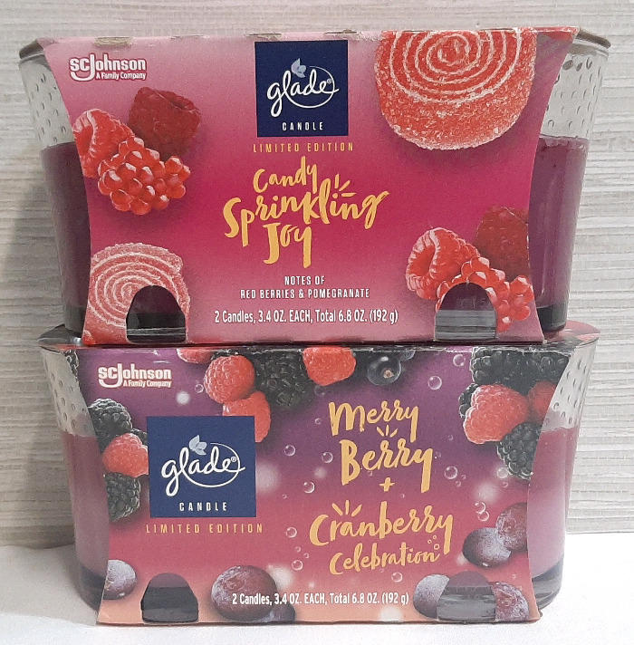 2 New Packs of Glade Candles, Candy Sprinkling Joy & Mixed Berry+Cranberry Celebration