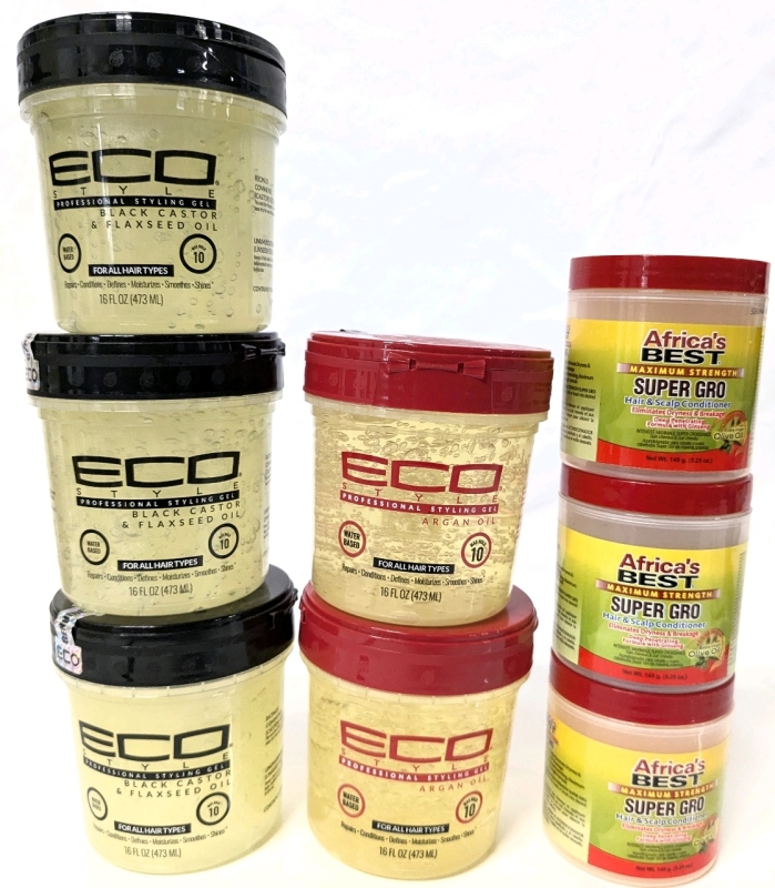 5 New ECO STYLE Max Hold 473ml Hair Gels : 3x Black Castor and Flaxseed + 2x Argan Oil & 3x Maximum Strength Super Gro Hair & Scalp Conditioners (149g ea)