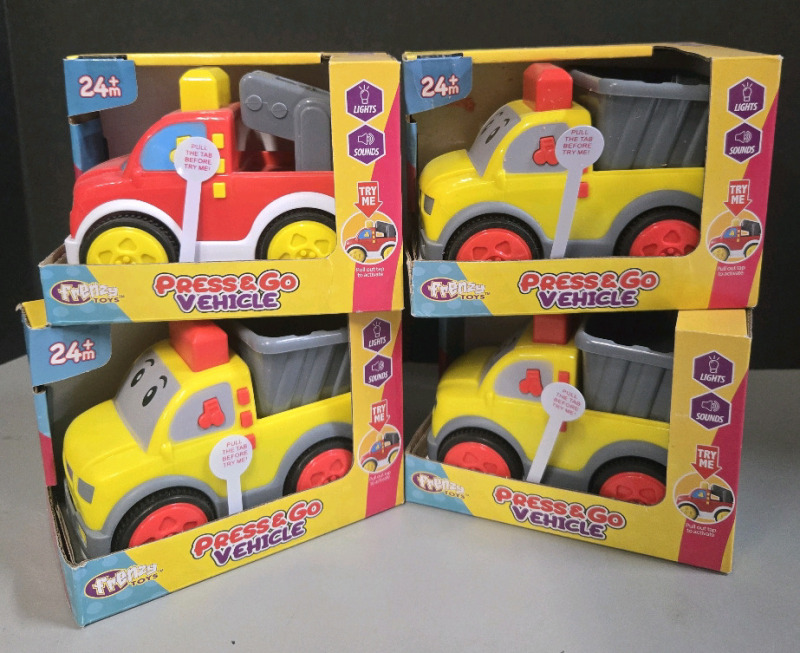 4 New | Kids Frenzy Toys Press & Go Vehicles | 4" x 5.5 " x 4.5"