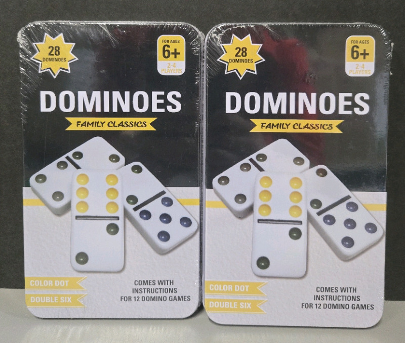 2 New | Dominoes Family Classics Game | Color Dot, Double 6 | For Ages 6+ ( 28 Domino's Per Tin )