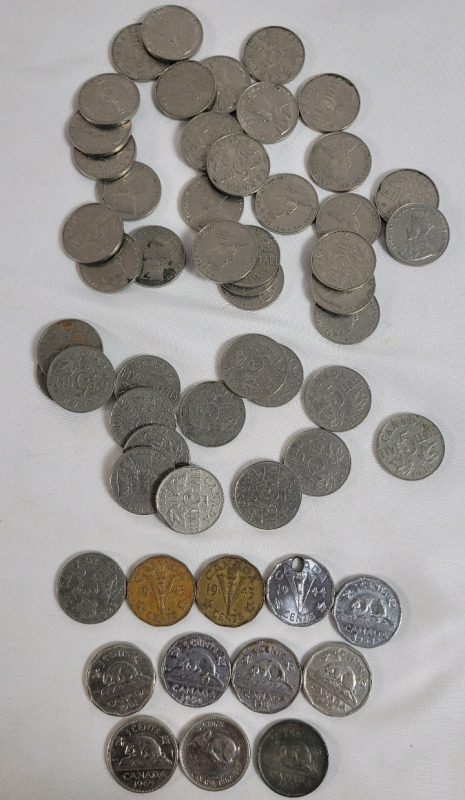 1922 - 1967 Canadian 5 Cent Nickels . 57 Coins : 30 - 1922 Nickels , 15 - 1930 Nickels & 12 - 1929 - 1967 Nickels