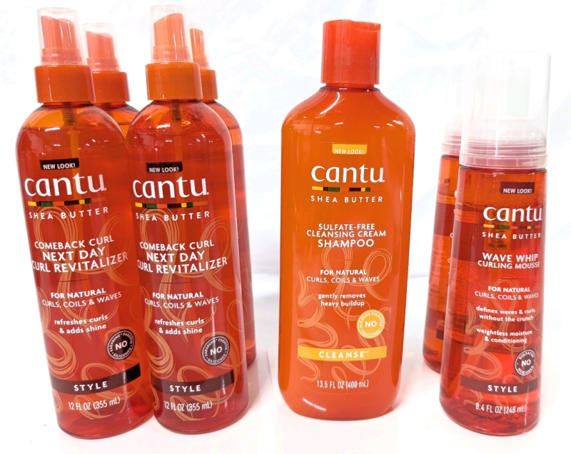 New CANTU Shea Butter Hair Care : 4x Next Day Curl Revitalizers 355ml ea, Cleansing Cream Shampoo 400ml, 2x Wave Whip Curling Mousse 248ml ea