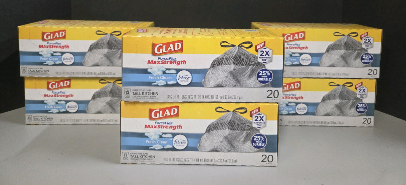 120 New | Glad Force Flex Max Strength Tall Kitchen Drawstring Bags
