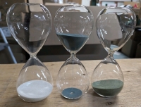 3 New Sandtimers. 8" Tall. appears to be 10 minute timer.