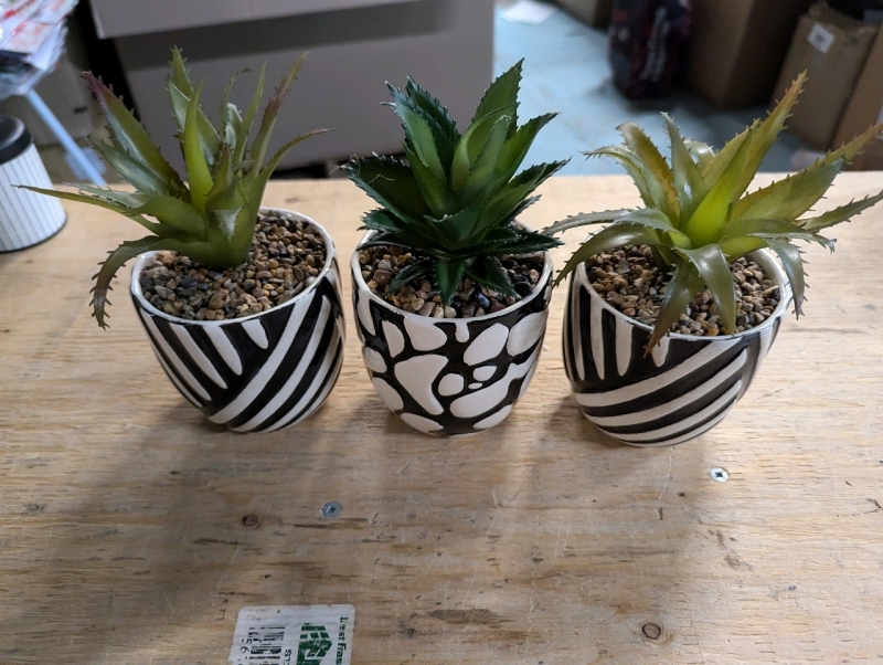 3 New Artificial Succulents in Ceramic Pots. Tallest Approx 7.5"