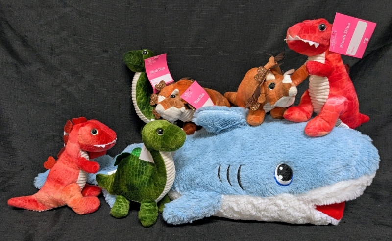 New Adorable 24" Long Shark Plush & 6 Fun Dinosaur Plush Toys Up to 7.5" Tall
