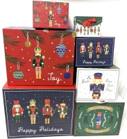 New* Set of 7 Nesting Christmas Gift Boxes with Velcro Closures on Lids | 5.55" x 3.56" x 4.1" to 15.98" x 12.5" x 7.01" - 2 Have Tear in Corner