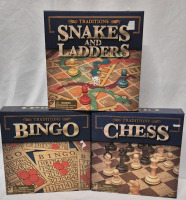 3 New Traditions Board Games Chess, Snakes & Ladders, and Bingo