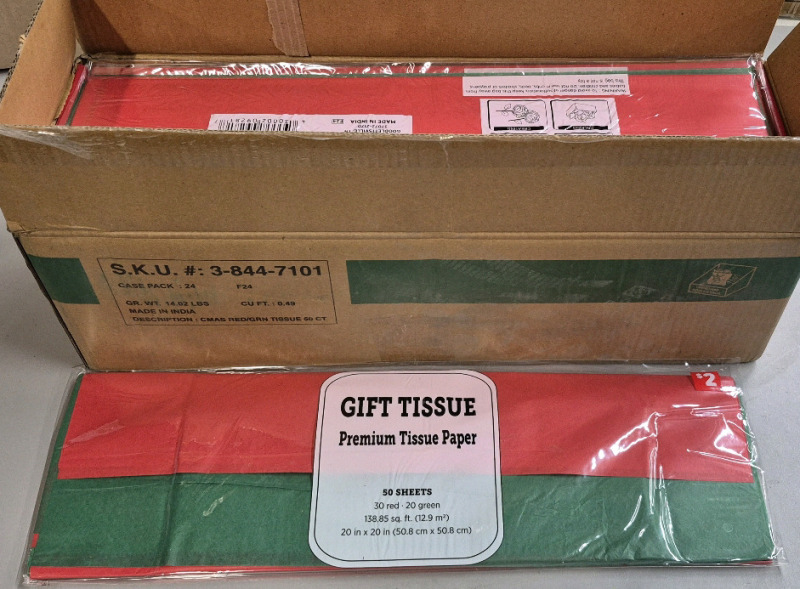 24 New Packs of Tissue Paper Red & Green 20 by 20"
