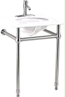 New - Arlington Moorefield Console Single Sink , White Porcelain and Brushed Nickel Stainless Steel, Classic Modern Style, pre-drilled Holes for 4" Centerset Faucet, Double-Glazed Porcelain . Retail $200