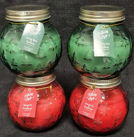 4 New Holiday Style Scented Candles in Glass Jars 368g - Articulating Mint & Coconut and Spiced Fir & Grapefruit