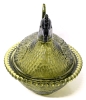 Fantastic MCM Avocado Green Unsigned Indiana Glass Hen on Beaded Rim Nest - 5.25" Tall - 2