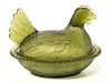 Fantastic MCM Avocado Green Unsigned Indiana Glass Hen on Beaded Rim Nest - 5.25" Tall - 3
