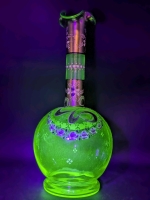 Lovely Vintage Handpainted Vaseline Uranium Glass Decanter Vase (No Stopper) - 19.15" Tall