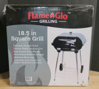 New - Flame Glo 18.5" Square Charcoal BBQ Grill . Some Assembly Required , measures 18.5"L&times;20.4"W&times;29.1"H when Assembled