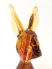 Astounding Murano-Style Handblown Red-Striped Amber Art Glass Rabbit with Gold Foil Inner Core on Clear Base 9.25" Tall - 3