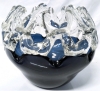 Gorgeous Large Chunky Hand Blown Glass Bowl with Clear X Lattice Top and Sea Blue Glass Bottom - 7.75" Tall - 2