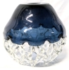 Gorgeous Large Chunky Hand Blown Glass Bowl with Clear X Lattice Top and Sea Blue Glass Bottom - 7.75" Tall - 4