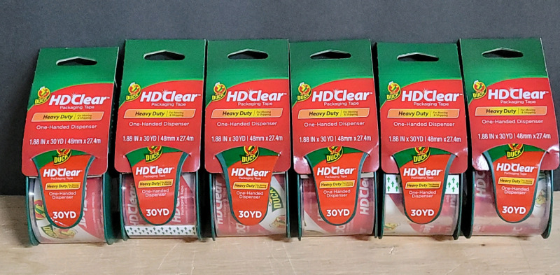 New - Six (6) Duck HD Clear Heavy Duty Packing Tape , 1 3/4"&times;30yd Rolls