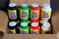 New - Twelve (12) Crayola Washable Paints - Red , Black , Green & White . 3 Bottles of Each Color . 59ml (2oz.) Bottles