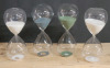 New - Four (4) TrueLiving Home Decor Glass Sand Timers w/ White , Green & Blue Sand