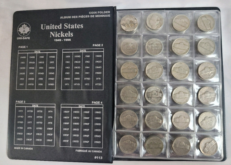 1937 - 2011 USA Nickel Lot . 89 Nickels in Coin Folder
