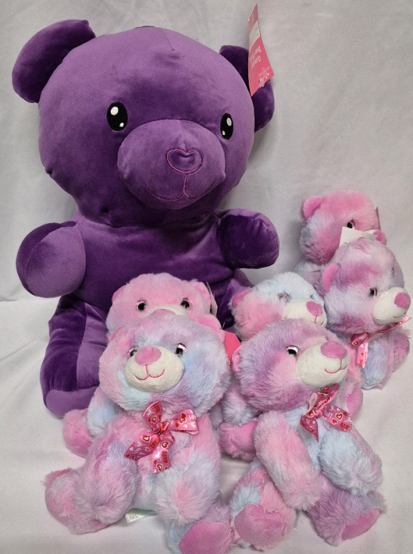 7 New Adorable Bear Plushes 8" to 15" Tall