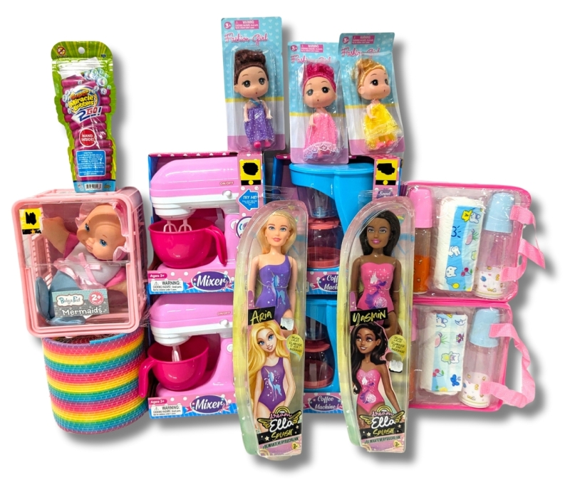 New Toys! Play Coffee Makers & Mixers, Huge Slinky-Type Spring, Mermaid Doll, 11" & 4" Fashion Dolls, Magic Milk/Juice + Baby Doll Accessories with Diapers, Bubbles Pouch