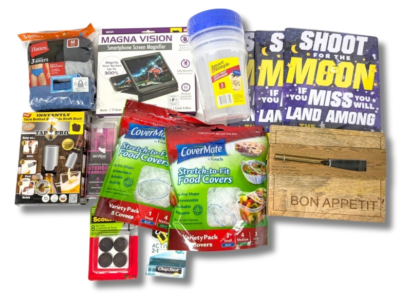 New 3pk Size Med Men's Hanes Tagless Briefs, Cheeseboard, Decorative Signs, Food Covers & Storage, Smartphone Magnifier +