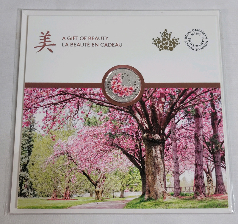 2019 Canadian Fine Silver Brilliant Cherry Blossoms $8 Eight Dollar Fine Silver Coin