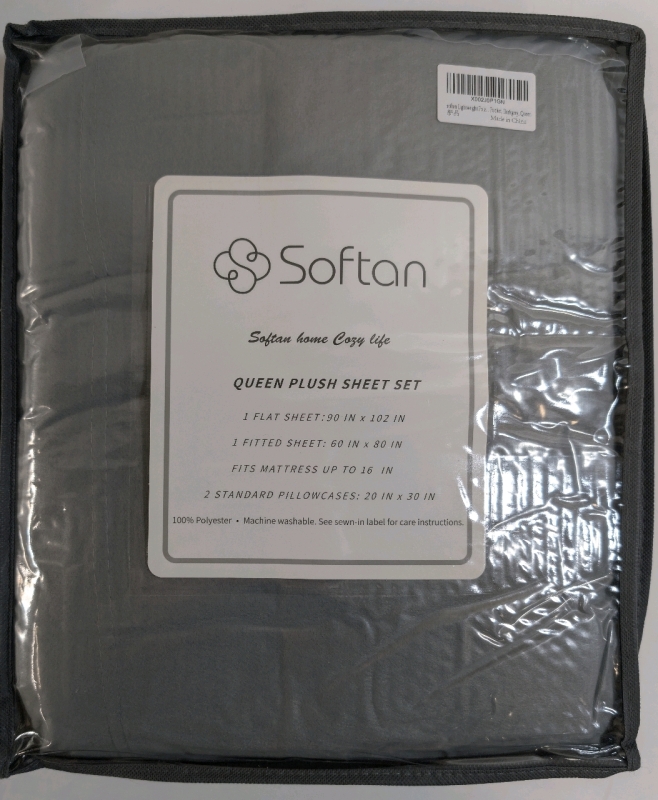 New Softan Queen Size Dark Grey Plush Sheet Set Includes 1 Flat Sheet, 1 Fitted Sheet & 2 Standard Pillowcases