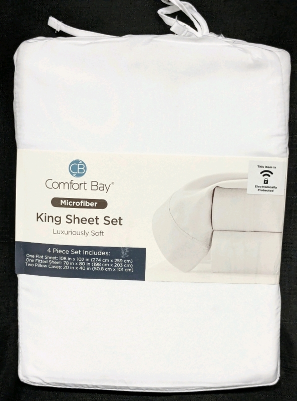 New KING Size COMFORT BAY Microfiber Sheet Set : Flat Sheet, Fitted Sheet + 2 Pillowcases