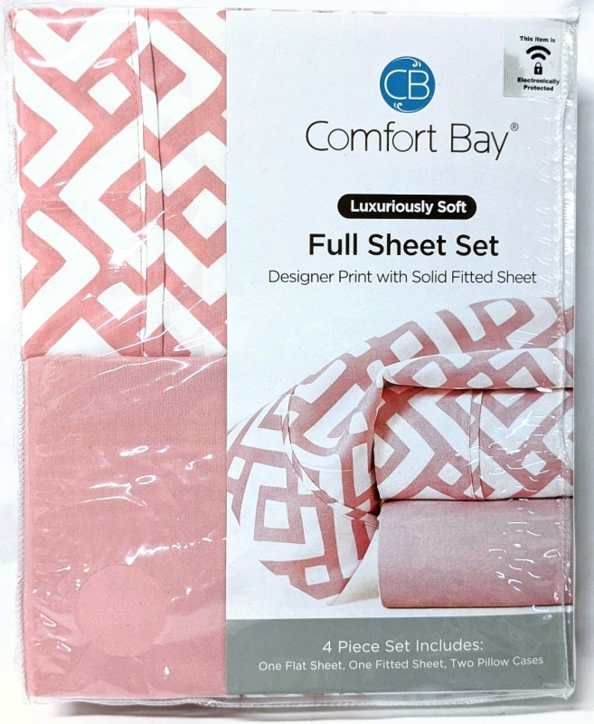 New FULL Size COMFORT BAY Luxuriously Soft Sheet Set : Flat Sheet, Fitted Sheet + 2 Pillowcase