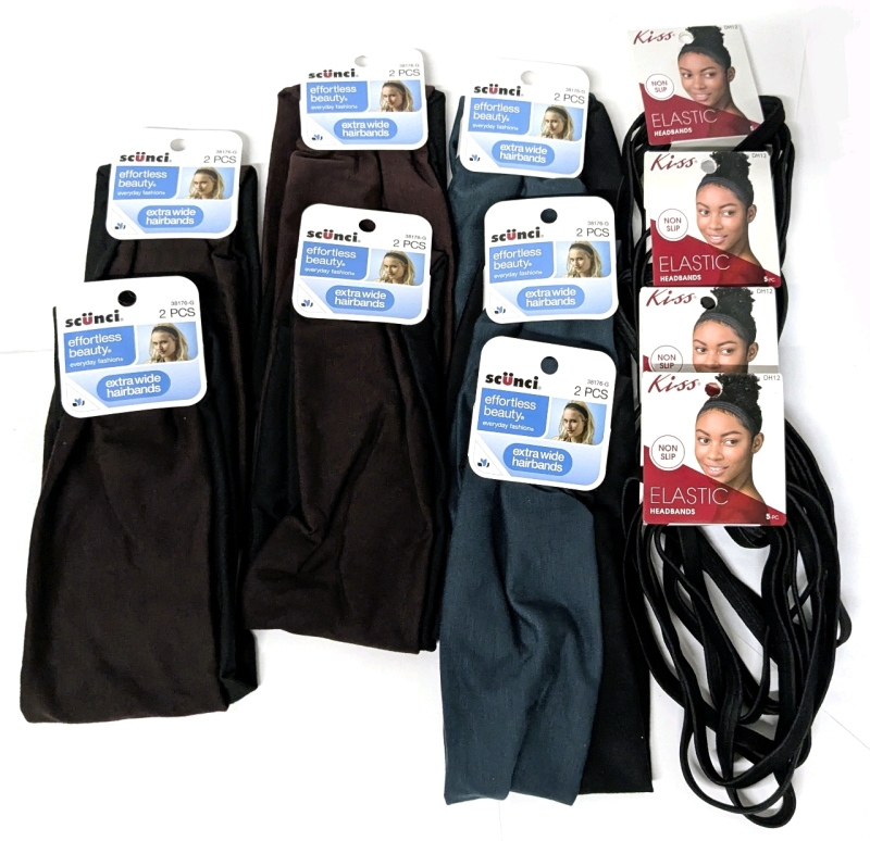 7 New SC&Uuml;NCI 2pc Extra Wide Headbands & 4 KISS 5pc Non-Slip Elastic Headbands