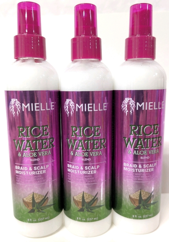 3 New MIELLE Rice Water & Aloe Vera Braid & Scalp Moisturizer - 237ml ea