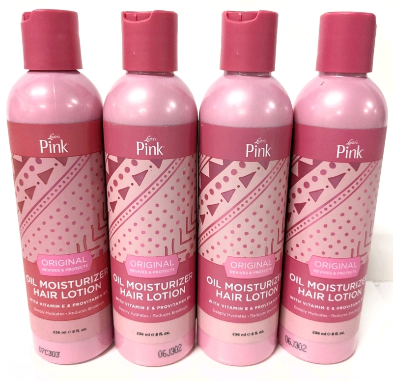 4 New Luster's PINK Oil Moisturizer Hair Lotion w Vitamin E & Provitamin B5 - 236ml ea