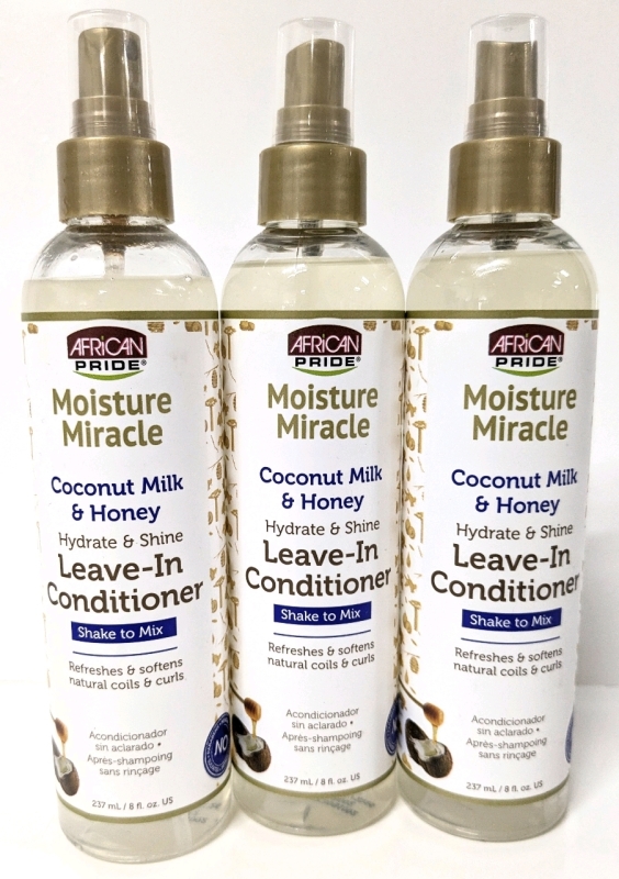3 New African Pride Coconut Milk & Honey Hydrate/Shine Leave-In Conditioners - 237ml