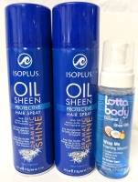 2 New IsoPlus OIL SHEEM Protective Hair Sprays - 451ml ea & Lotta Body Coconut Shea Oil Wrap Me Foaming Mousse - 207ml