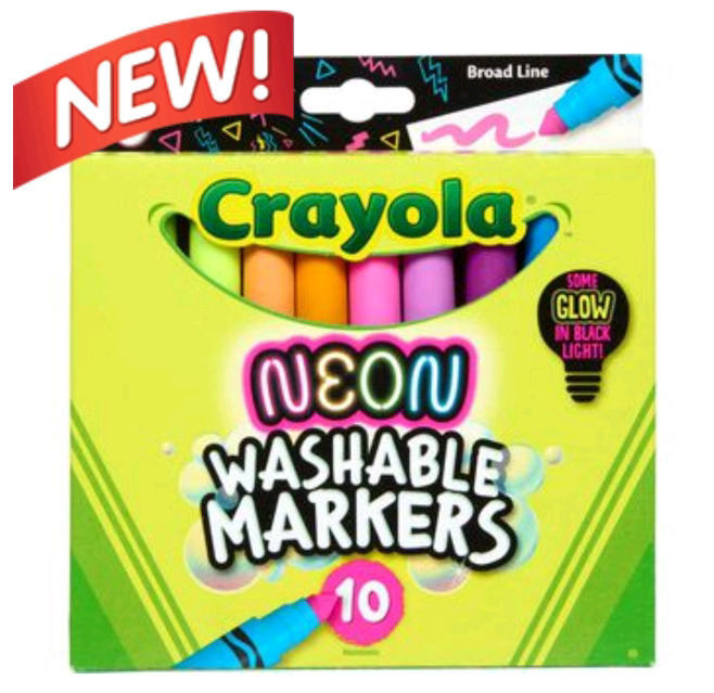 New | 10pk Crayola Neon Washable Markers, Broad Line