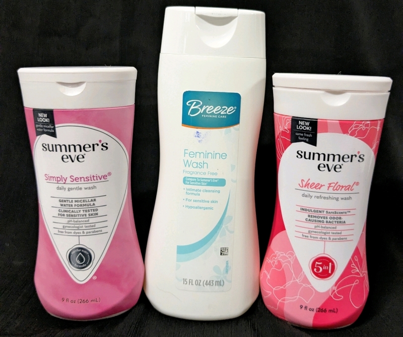 3 New Feminine Wash: Summer's Eve Simply Sensitive + Sheer Floral 5in1 - 266ml ea & Breeze Fragrance Free - 443ml