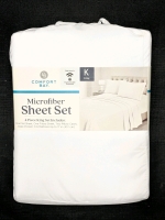 New KING Size COMFORT BAY Microfiber Sheet Set : Flat Sheet, Fitted Sheet + 2 Pillowcases