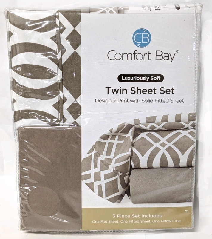 New TWIN Size COMFORT BAY Microfiber Sheet Set : Flat Sheet, Fitted Sheet + Pillowcase
